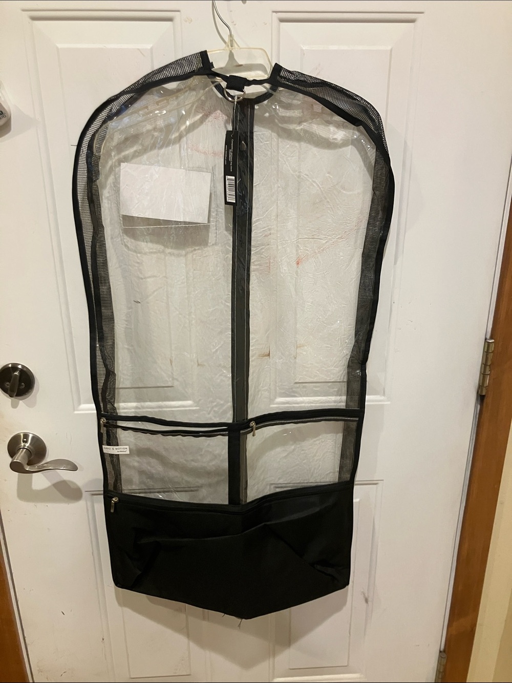 NWT Danz N Motion On the Go Clear Garment Bag/Black vented trim 3 pocket